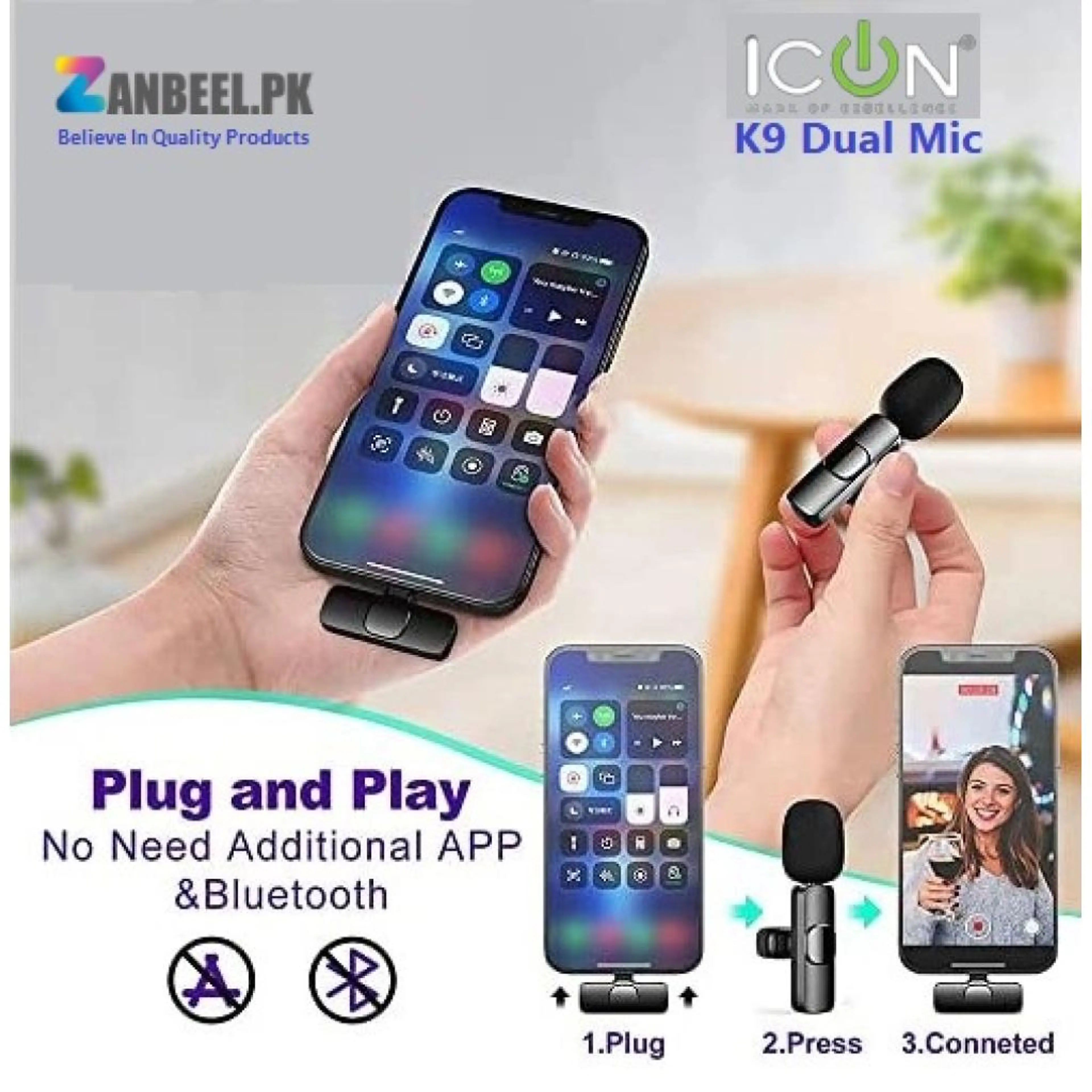 DUAL MIC -K9 (Dual Wireless Microphone for iOS & Type-c )