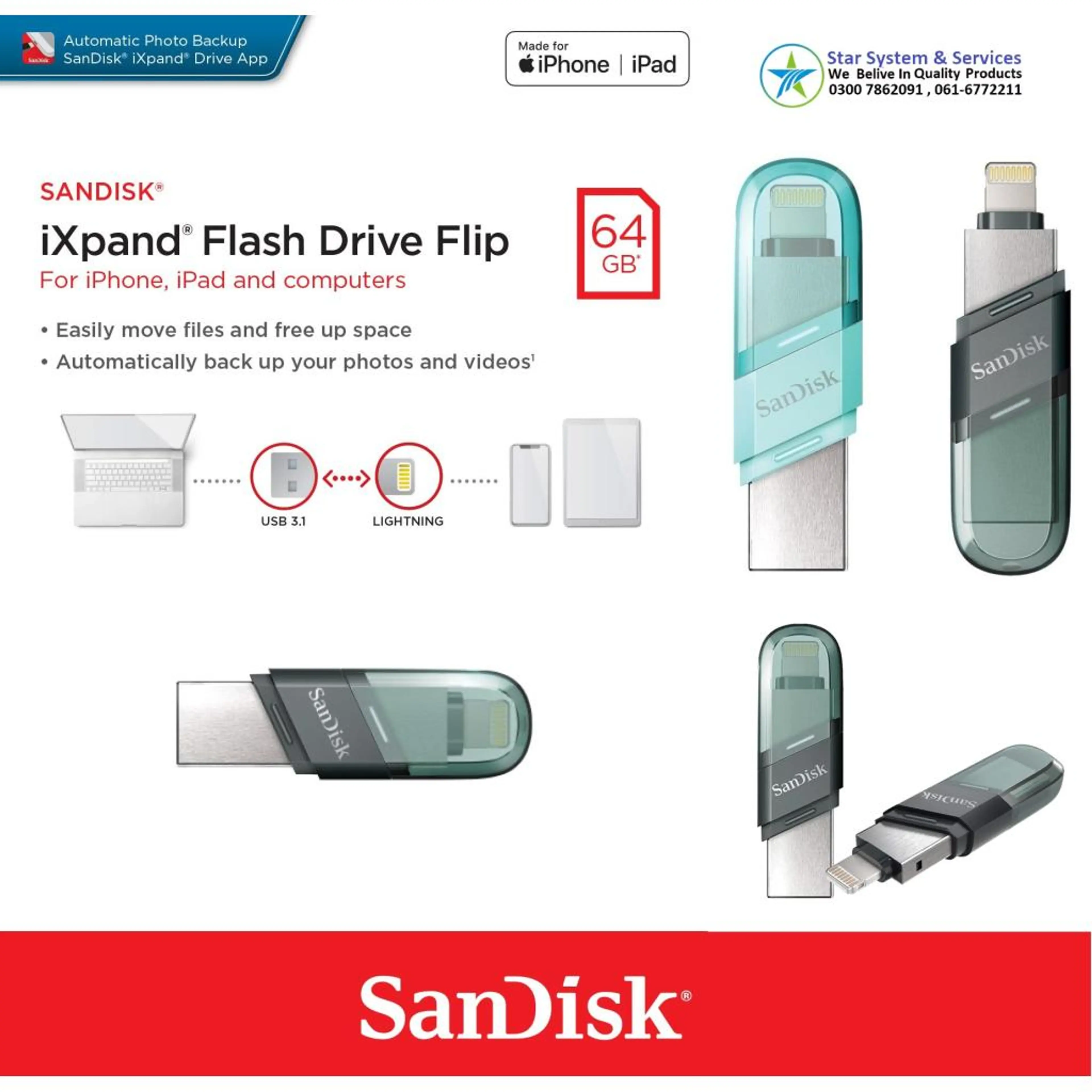 SanDisk USB iXpand Flip 128GB For iPhone & iPad